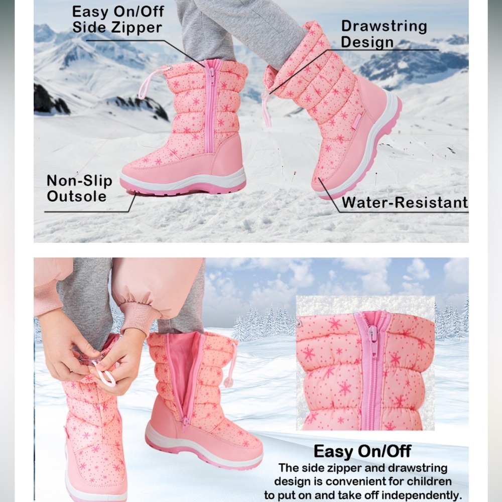 Kids Snow Boots - Hot Pink Snowflake Design - Picture 8 of 8